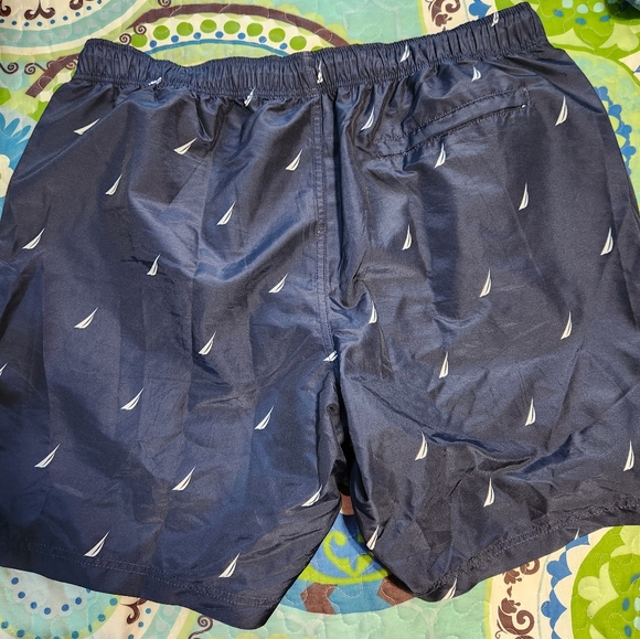 Nautica Navy Blue Swim Shorts with Sailboat Print - Picture 7 of 9